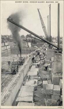 Quarry Scene, Hoosier Quarry, Bedford Indiana - One of many interesting images from the Stone Quarries and Beyond website at http://freepages.history.rootsweb.com/~quarries/